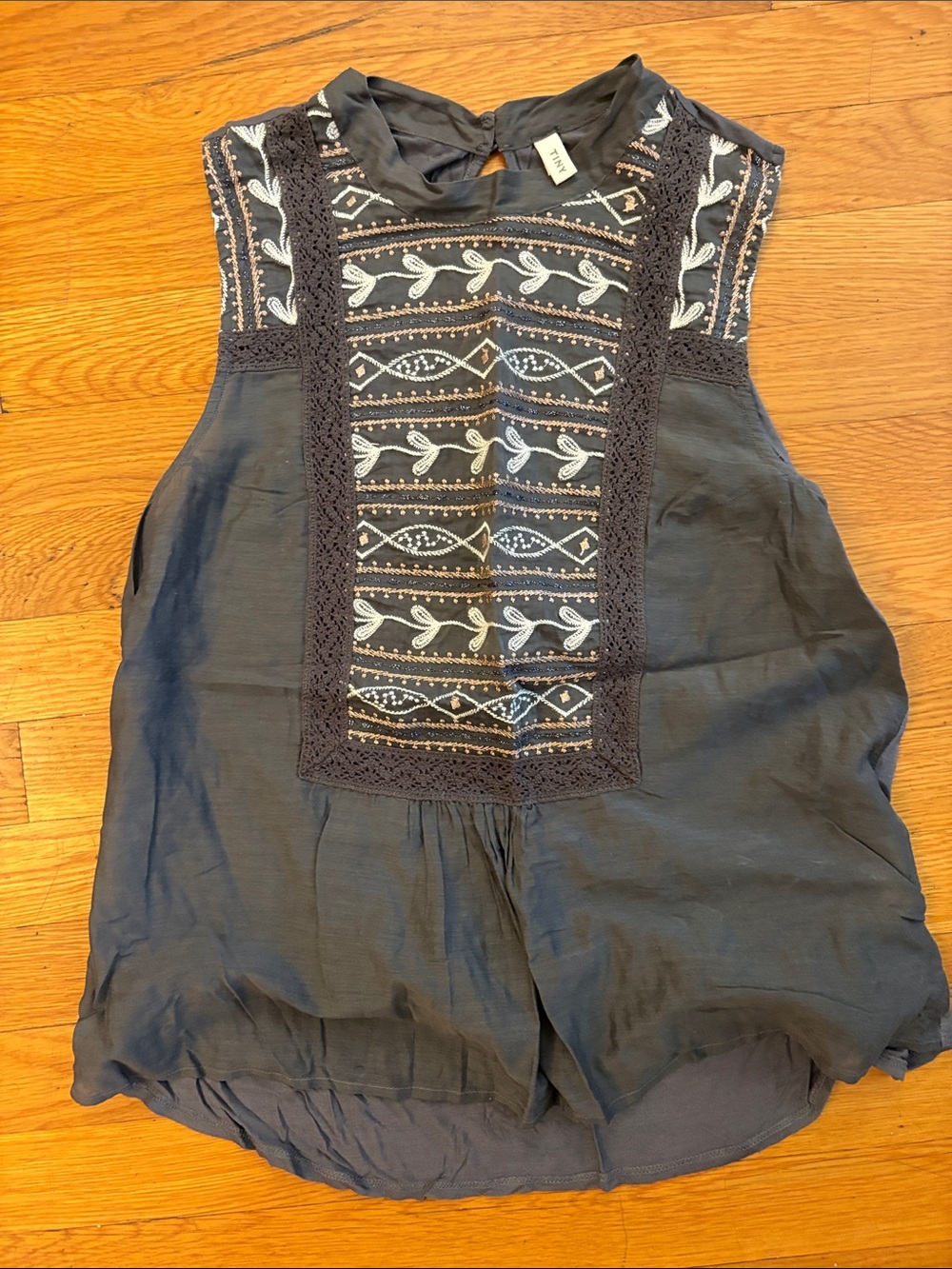 Sleeveless Embroidered Navy Top -